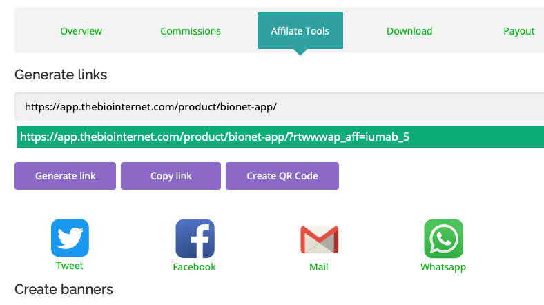 Bionet Affiliate program tools